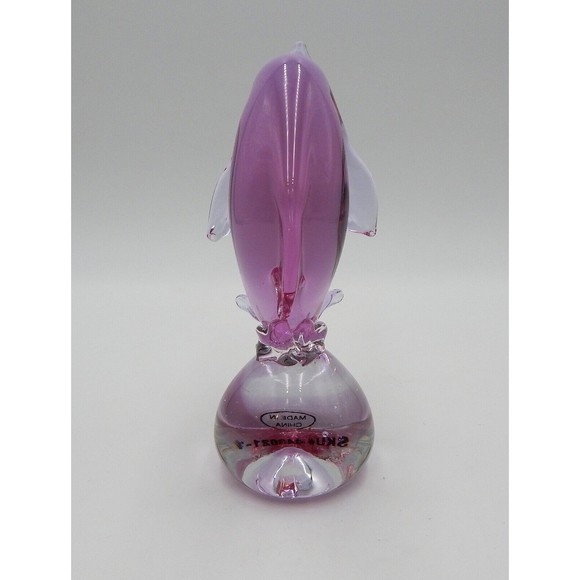 Art Glass Pink Dolphin on Ball Paperweight Desk Figurine 7 Inch - Picture 4 of 14